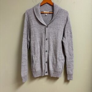 GOODFELLOW Mens Shawl Collar Gray Cotton Cardigan Size L Preppy Academia Grandpa